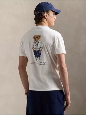 Polo Ralph Lauren White Crewneck Tee with Polo Bear Back Graphic